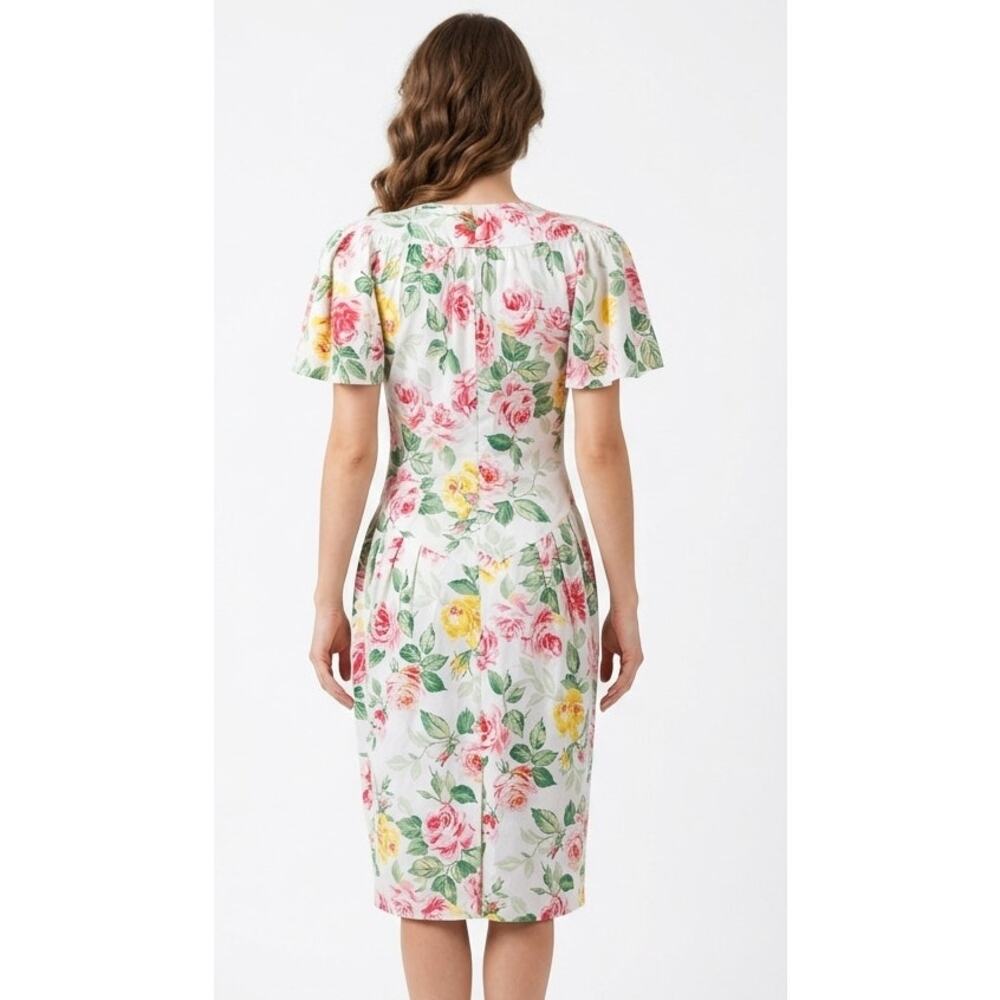 REGINA KRAVIT Z Women's Vintage Midi Floral Dress Medium Cotton Summer Pleated - Picture 2 of 3